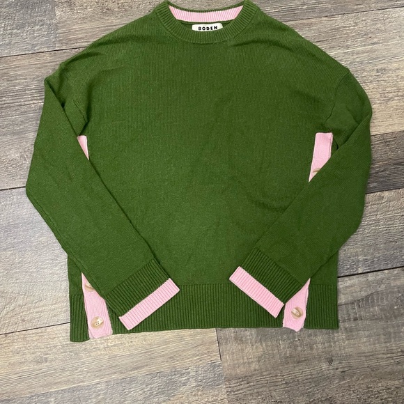 Boden Green and Pink Crew Neck Sweater - Picture 2 of 5